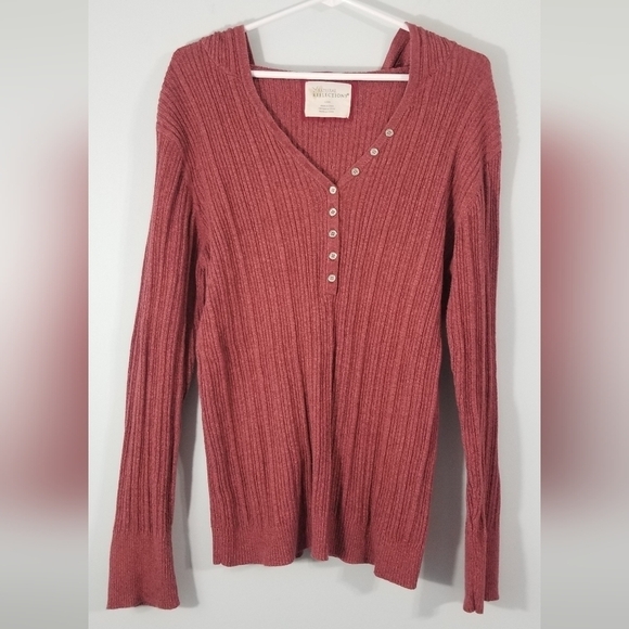 Natural Reflections Hooded V-Neck Sweater. Extra Long Sleeves. Size Large. - Picture 1 of 6